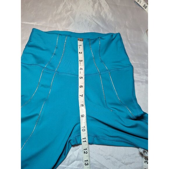 Nike Lurex Leggings Turquoise Dri-Fit Yoga 7/8 Metallic Stripe High Waist Sz S - Picture 11 of 14